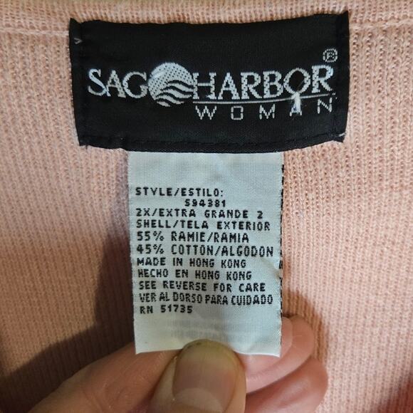 Sag Harbor, Size 2X Soft Pink Ramie Cotton Button-Front Cardigan [0215] - Picture 6 of 8